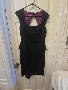 White House Black Market Black Sleeveless Peplum Sheath Dress with Purple Lining